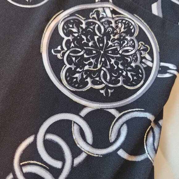 Cartise Sheath Dress Floral Chains Print, black, white, silver 3/4 sleeve sz 10 - Picture 11 of 12